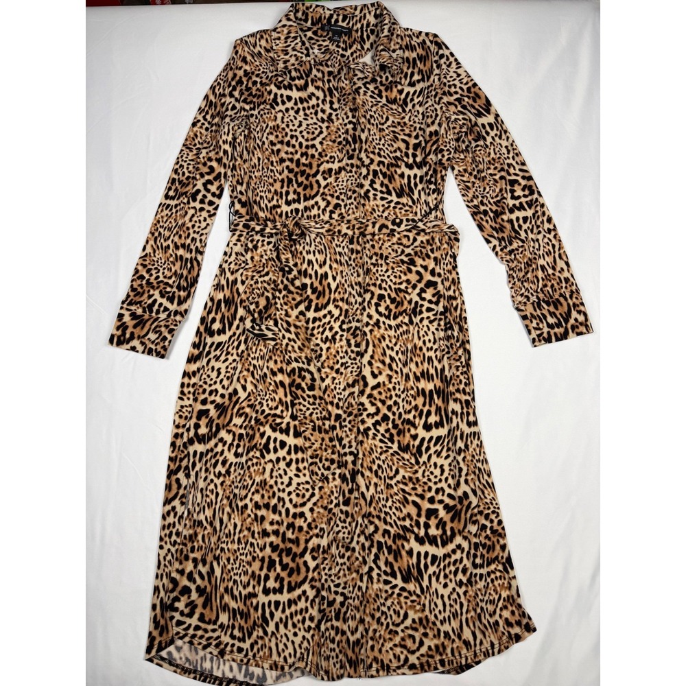 INC‎ International Concepts Dress Womens M Leopard Print Long Sleeve Belted
